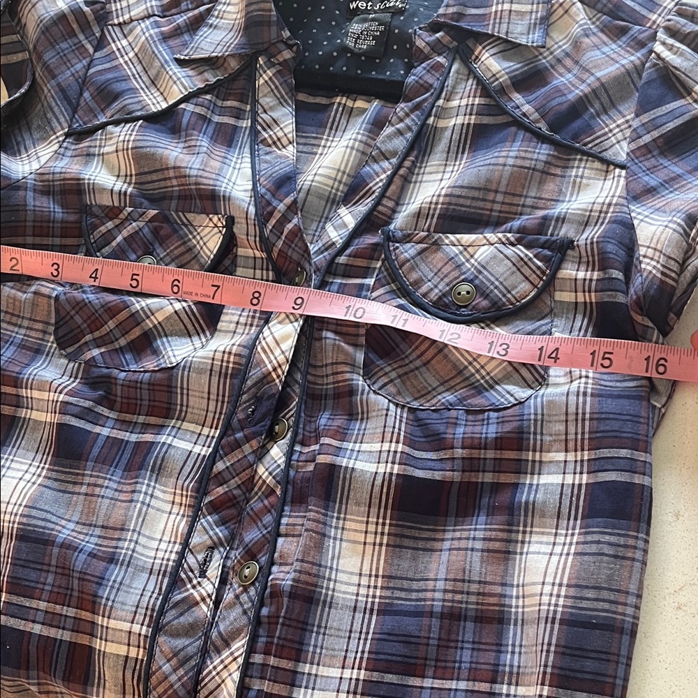 Vintage Wet Seal Navy and White Plaid Button-Down Shirt - Picture 4 of 4